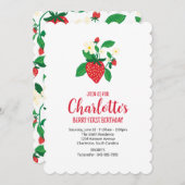 Invitation Premier anniversaire de fraise simple illustrée (Devant / Derrière)