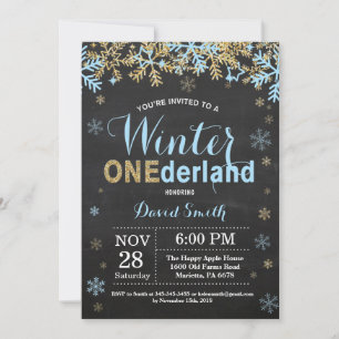 Invitation Premier anniversaire de garçon bleu et or Winter O