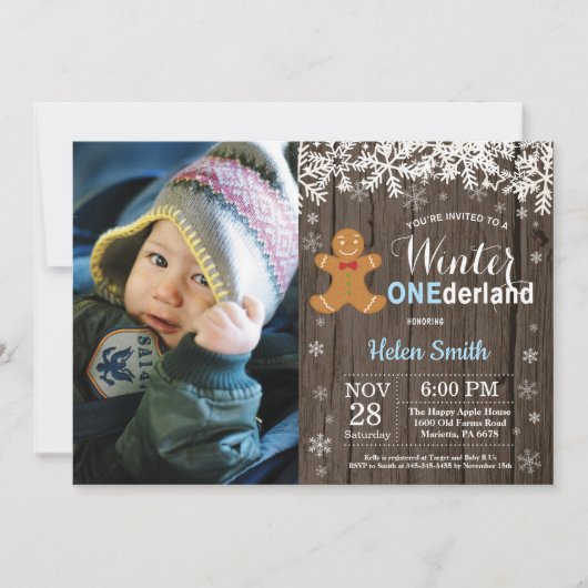 Invitation Premier Anniversaire de Garçon Hiver Onederland Ru (Devant)