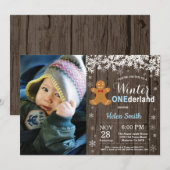 Invitation Premier Anniversaire de Garçon Hiver Onederland Ru (Devant / Derrière)