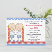 Invitation Premier anniversaire de garçons jumeaux (Debout devant)