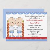 Invitation Premier anniversaire de garçons jumeaux (Devant / Derrière)