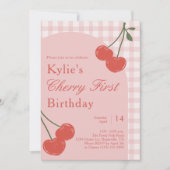 Invitation Premier anniversaire de la cerise de fille rose et (Devant)