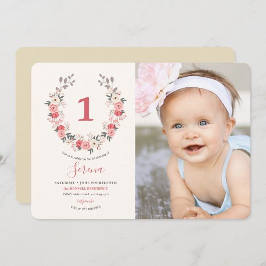 Invitation Premier anniversaire de la couronne rose (Devant / Derrière)