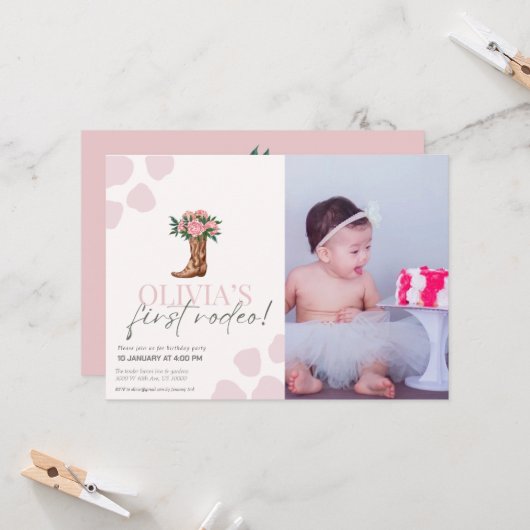 Invitation Premier anniversaire de la cowgirl occidentale (Devant/Arrière en situation)