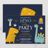 Invitation Premier anniversaire de la fête de Cute Dino (Devant / Derrière)