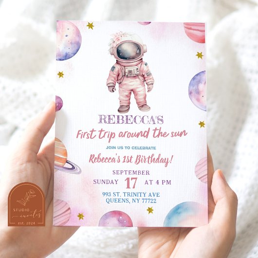 Invitation Premier anniversaire de la fille astronaute minima