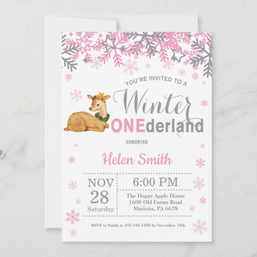 Invitation Premier anniversaire de la fille au cerf de Winter (Devant)