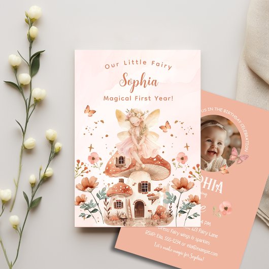 Invitation Premier anniversaire de la fille aux champignons d