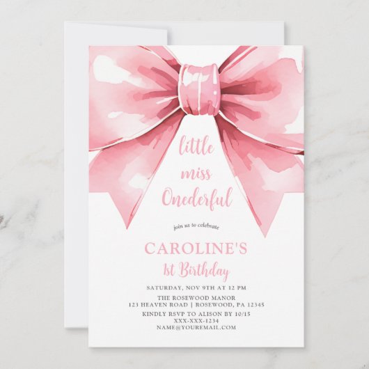 Invitation Premier anniversaire de la Fille de la Bow rose mo (Devant)