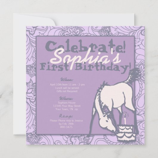 Invitation Premier anniversaire de la fille du Pony Lavender (Devant)