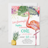 Invitation Premier anniversaire de la fille Flamant rose rose (Devant)