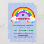 Invitation Premier anniversaire de la fille mignon arc-en-cie (Devant / Derrière)
