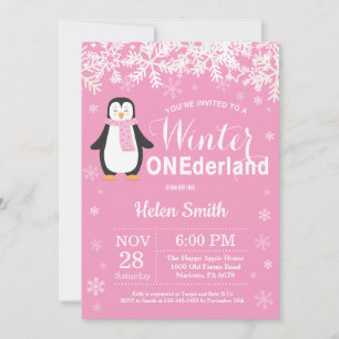 Invitation Premier anniversaire de la fille pingouin Onederla