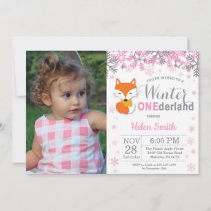 Invitation Premier anniversaire de la fille renard d'hiver On