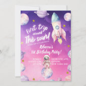Invitation Premier anniversaire de la fille spatiale Pink Pur (Devant)