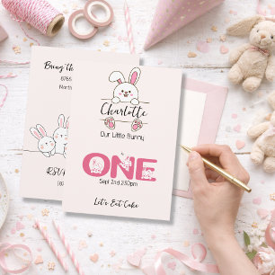 Invitation Premier Anniversaire de la Jolie Lapine Rose