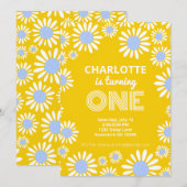 Invitation Premier anniversaire de la marguerite jaune brilla (Devant / Derrière)