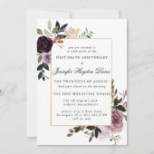 Invitation Premier anniversaire de la mort de la florale rose (Devant)