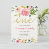 Invitation Premier anniversaire de la petite fille florale d' (Debout devant)