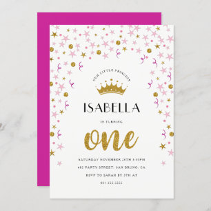 Invitation Premier anniversaire de la princesse Gold & Pink