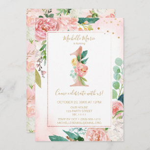 Invitation Premier anniversaire de la princesse rose et dorée