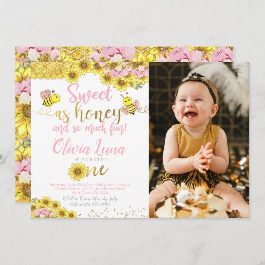 Invitation Premier anniversaire de l'abeille (Devant / Derrière)
