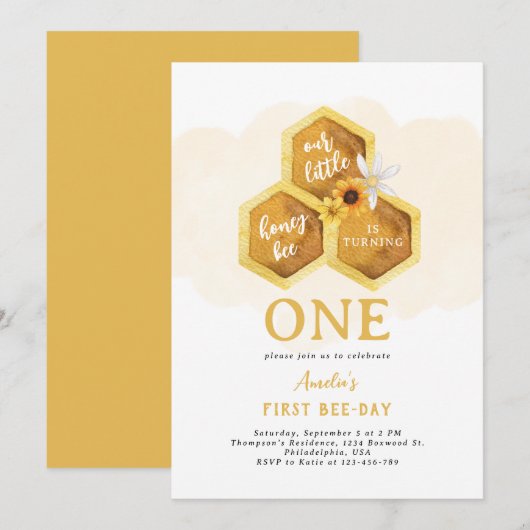Invitation Premier anniversaire de l'abeille de tournesol en  (Devant / Derrière)