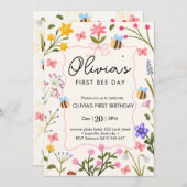 Invitation Premier anniversaire de l'abeille mignonne (Devant / Derrière)