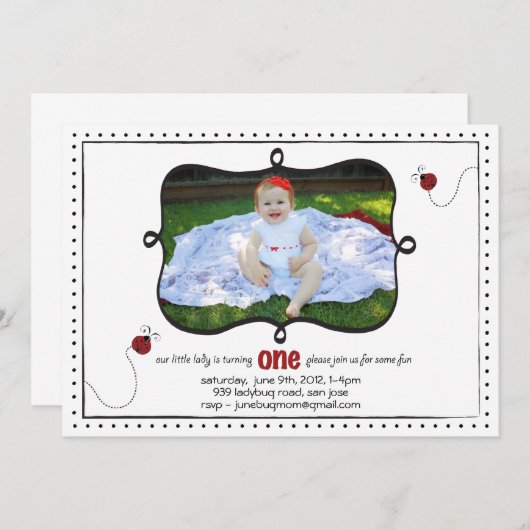 Invitation Premier anniversaire de Lady Bug (Devant / Derrière)
