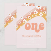 Invitation Premier anniversaire de l'arc-en-ciel de marguerit (Devant / Derrière)