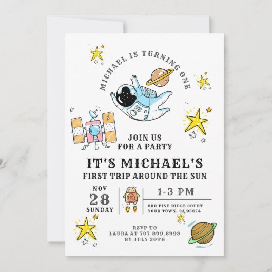 Invitation Premier anniversaire de l'astronaute Partie spatia (Devant)