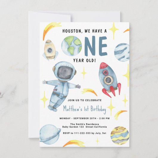 Invitation Premier anniversaire de l'espace astronaute (Devant)