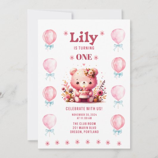 Invitation Premier anniversaire de Lily (Devant)