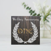Invitation Premier anniversaire de mariage | Bois rustique et (Debout devant)