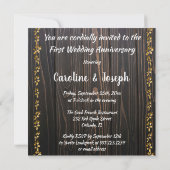 Invitation Premier anniversaire de mariage | Bois rustique et (Dos)