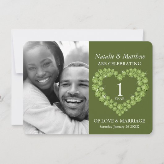 Invitation Premier anniversaire de mariage photo vert péridot (Devant)