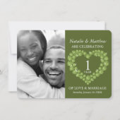 Invitation Premier anniversaire de mariage photo verte de pér (Devant)