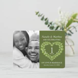 Invitation Premier anniversaire de mariage photo verte Perido
