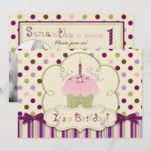 Invitation Premier anniversaire de Mulberry Dot Cupcake (Devant / Derrière)