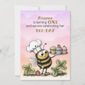 Invitation Premier anniversaire de petite abeille bébé fille (Devant)