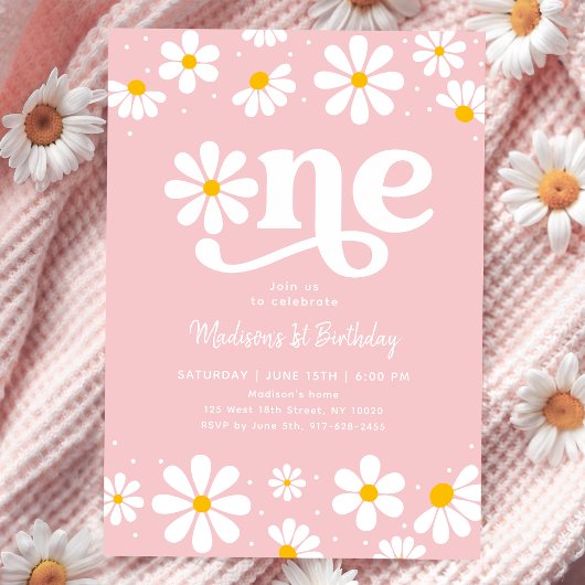 Invitation Premier anniversaire de Pink Daisy Boho