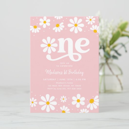 Invitation Premier anniversaire de Pink Daisy Boho (Debout devant)