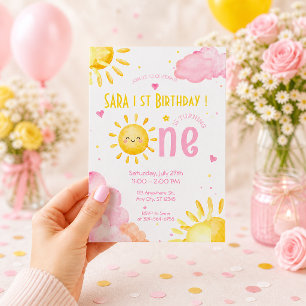 Invitation Premier anniversaire de Sunshine Pastel Bébé Fille