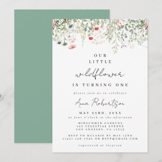 Invitation Premier Anniversaire de Wildflower (Devant / Derrière)