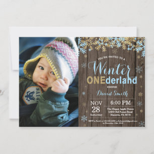 Invitation Premier anniversaire de Winter Onederland bleu et
