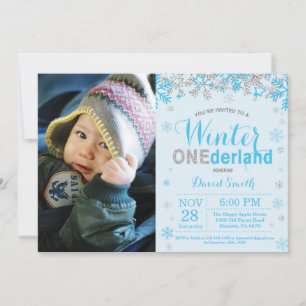 Invitation Premier anniversaire de Winter Onederland Bleu et