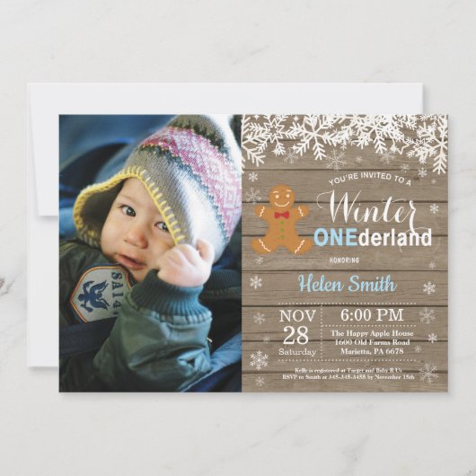 Invitation Premier Anniversaire de Winter Onederland Rustique (Devant)