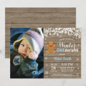Invitation Premier Anniversaire de Winter Onederland Rustique (Devant / Derrière)