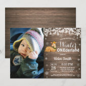 Invitation Premier Anniversaire de Winter Onederland Rustique (Devant / Derrière)